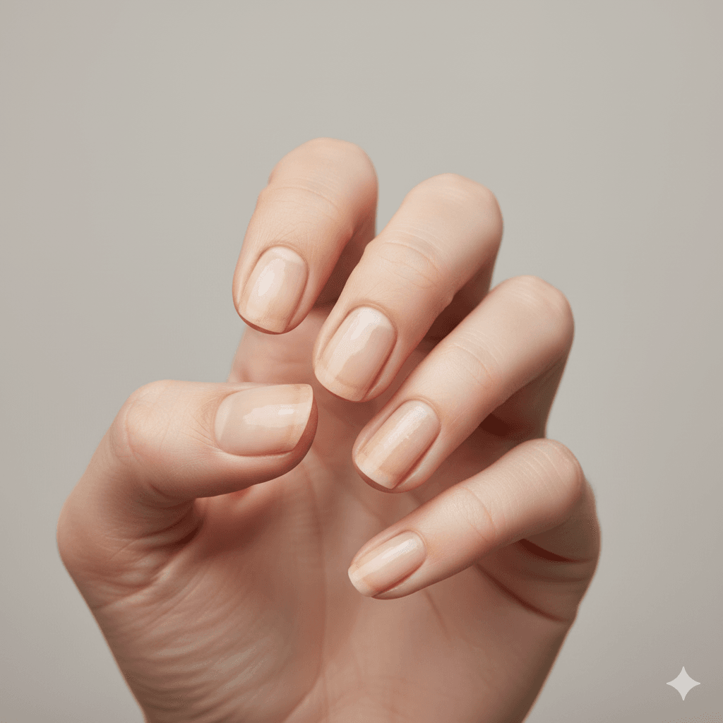 “Yellow nails after gel polish removal showing mild discoloration caused by gel manicure.”