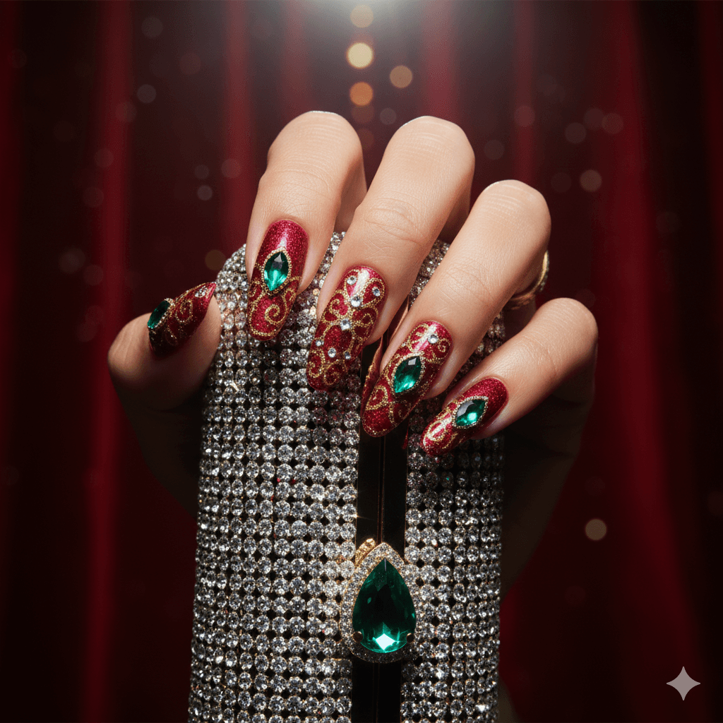 “Comparison of bold nail shapes inspired by Rihanna, including stiletto, coffin, and square designs.”