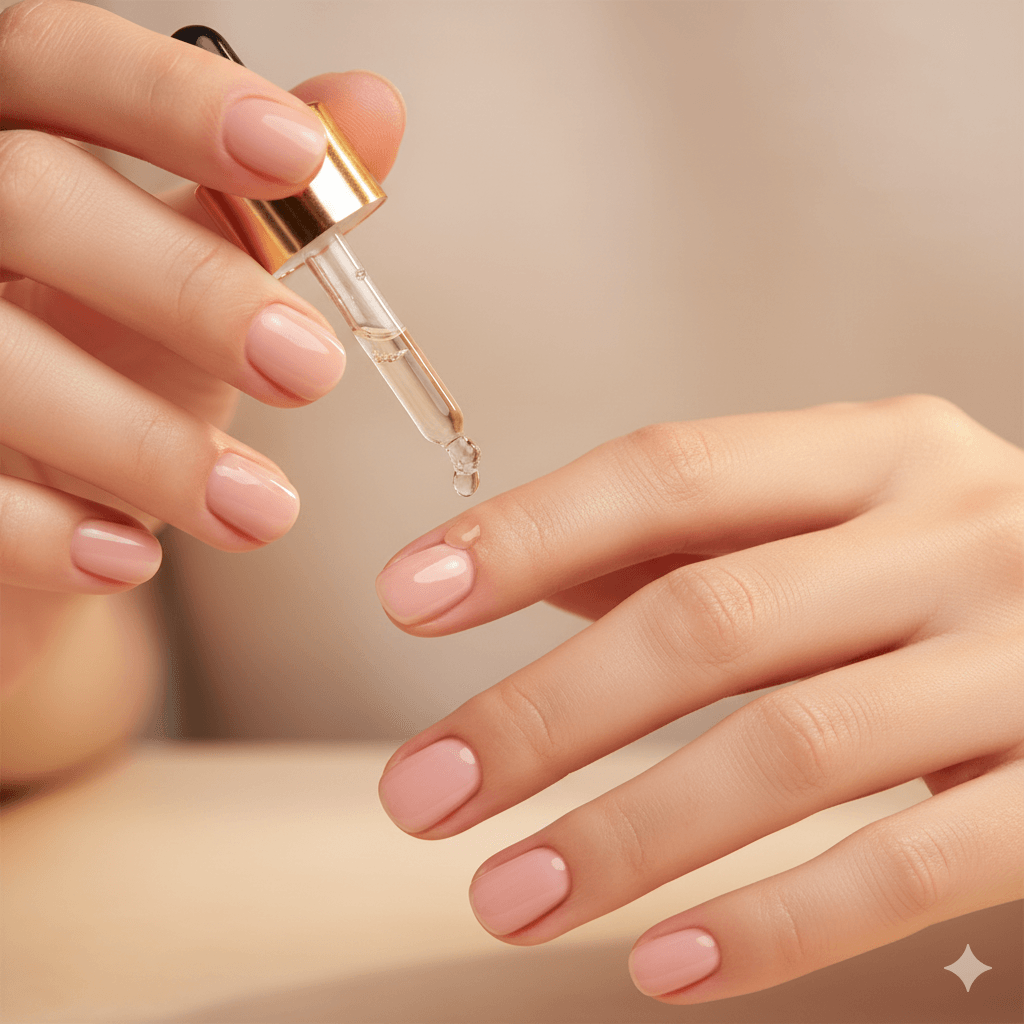 “Nail restoration routine using cuticle oil and treatments to restore natural nail colour after yellow staining.”
