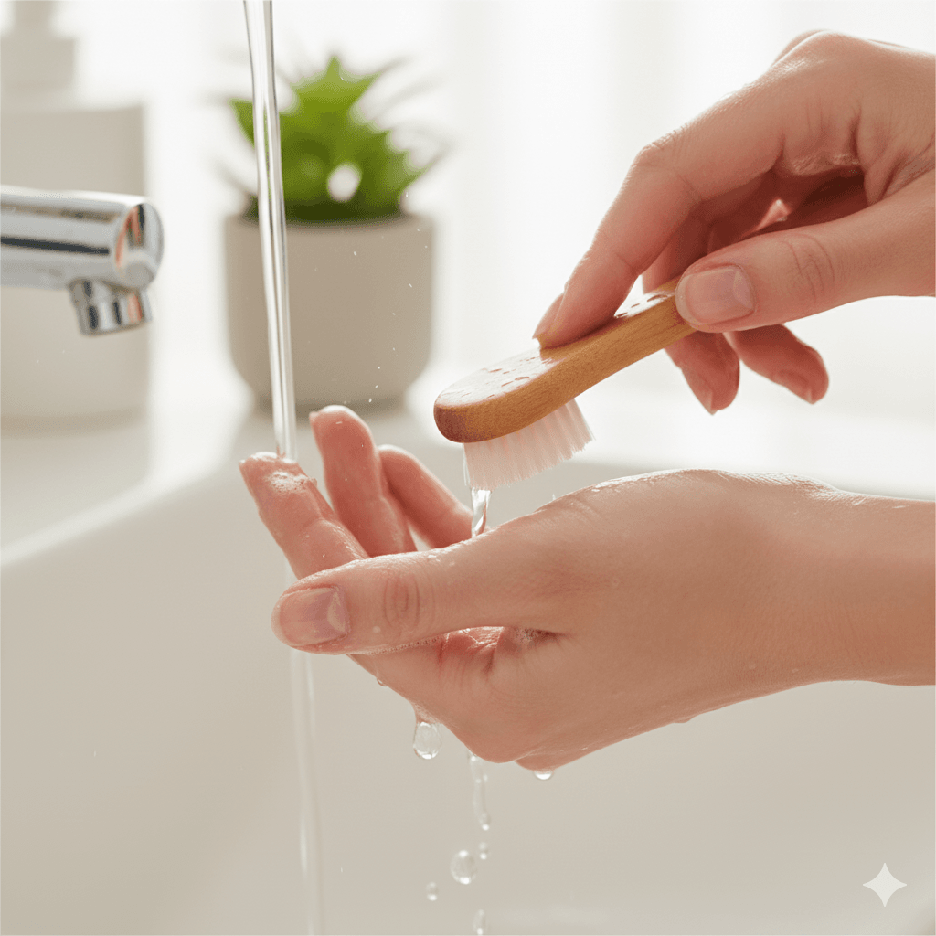 “Fingernails being gently filed to prevent breakage and support healthy nail growth.”