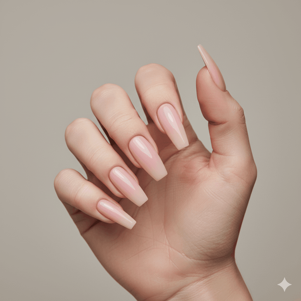 “Hand displaying five nail shapes—square, oval, almond, coffin, and stiletto—to guide choosing the right nail shape.”