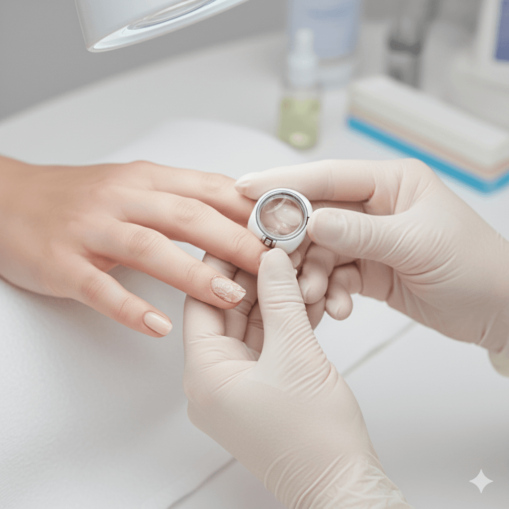 “Relaxing at-home nail care routine with nail tools, oils, and hand cream arranged neatly.”
