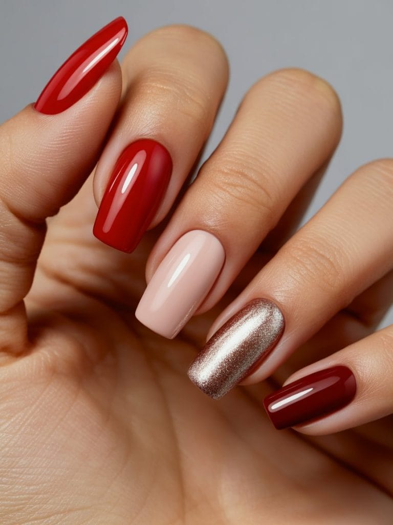 “Celebrity-style nude nails in soft beige and milky pink tones with a smooth glossy finish.”