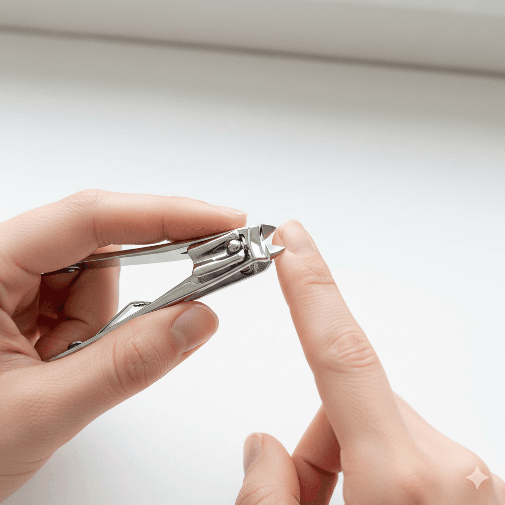 “Person using essential manicure tools including file, buffer, and cuticle pusher in a clean modern setup, showing perfect nail care in 2025.”