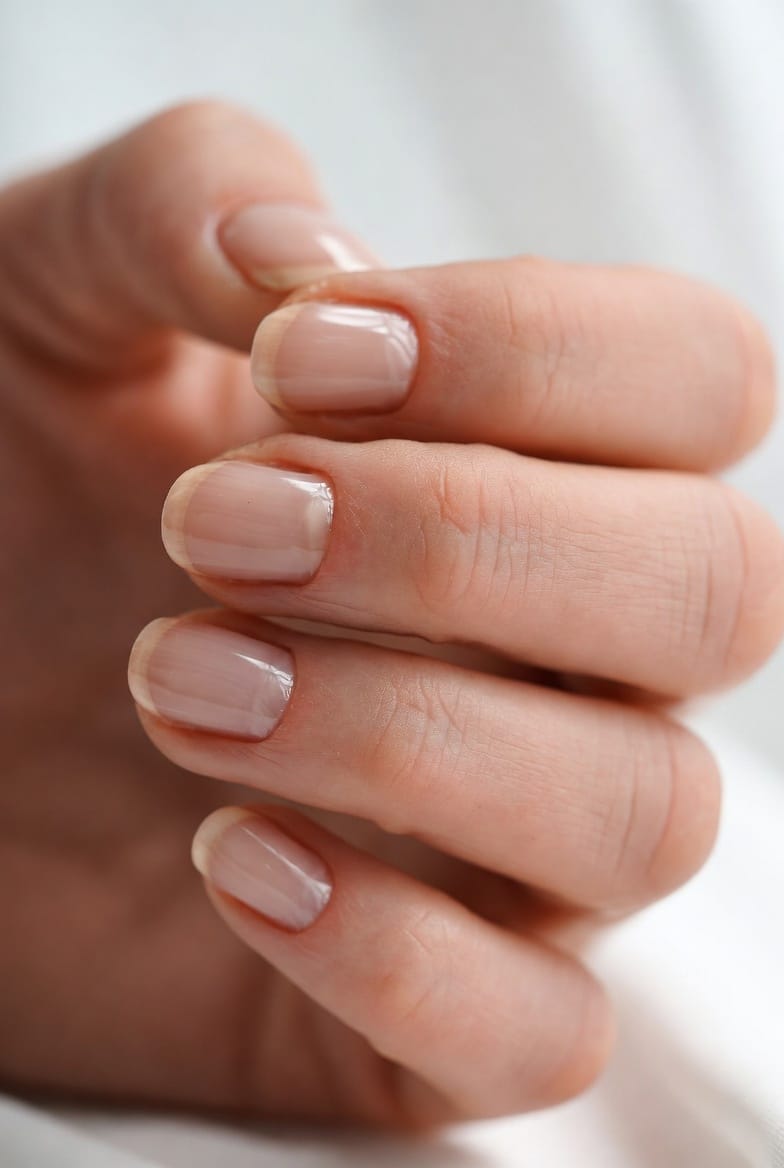 “Close-up of strong, well-maintained fingernails with a natural glow, showcasing healthy nail care.”
