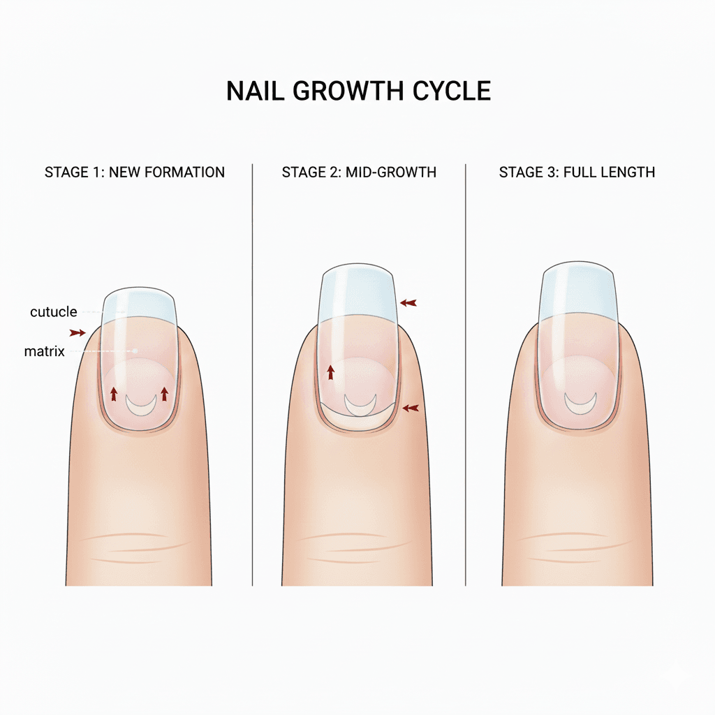 “Comparison of healthy nails versus damaged or brittle nails to show factors affecting growth rate.”