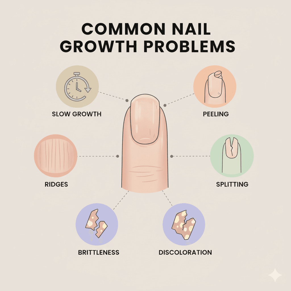 “Diagram comparing fingernail and toenail growth rates, showing differences in speed and thickness.”