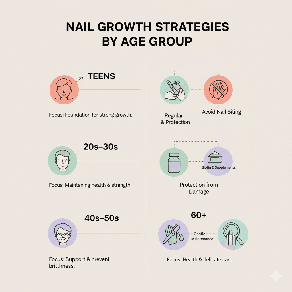 “Illustration showing how frequent nail polish, gel, or acrylic use can temporarily affect natural nail growth.”